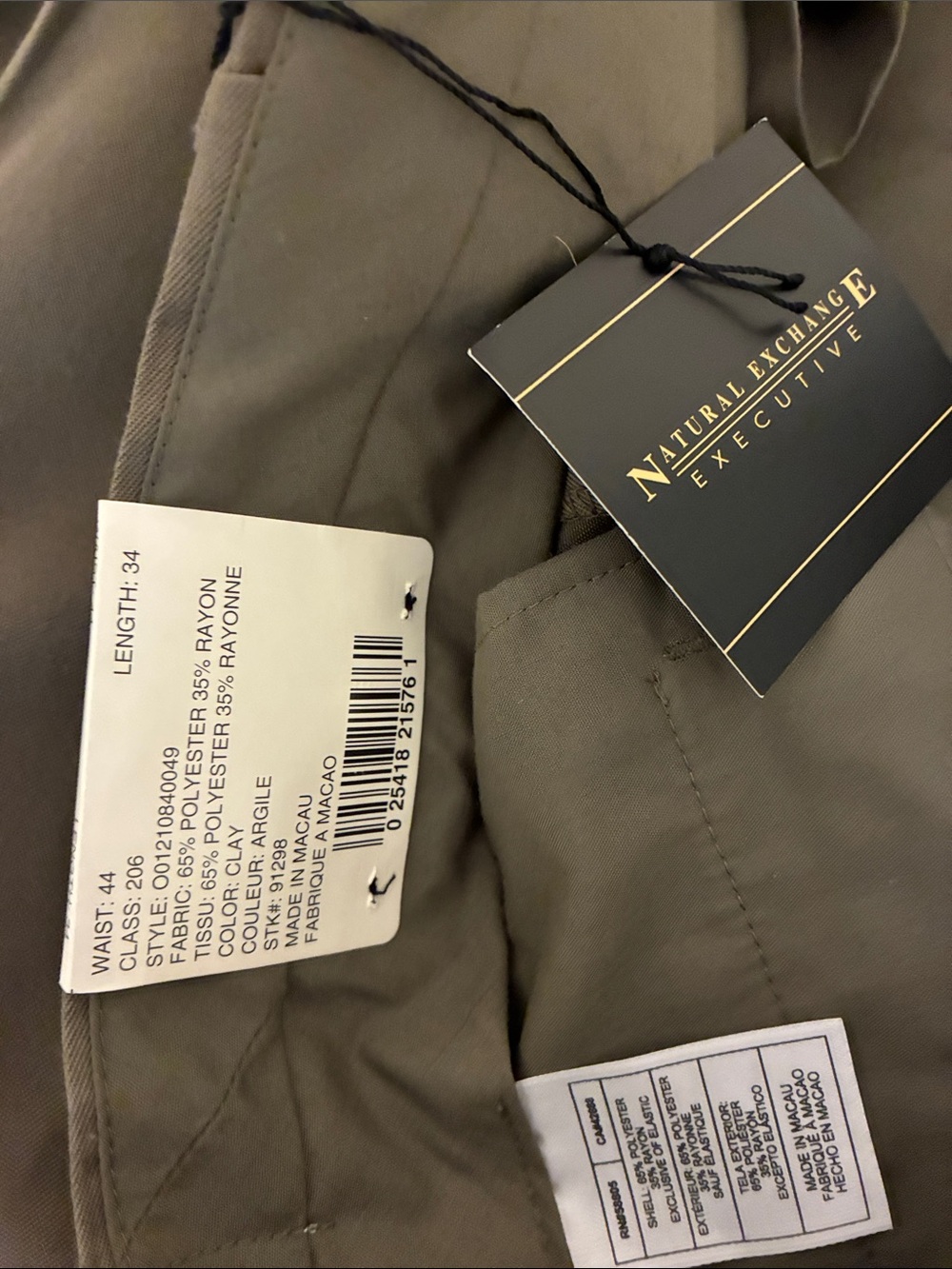 Natural Exchange Executive 44W x 34L Men’s Olive‎ Dress Pants - Classic Tailored - Picture 3 of 7